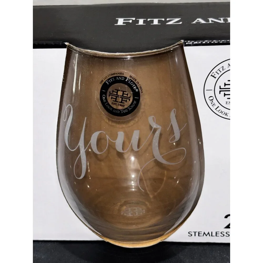 Fitz and Floyd Goblet Wine Glasses “Yours/Mine” set of 2